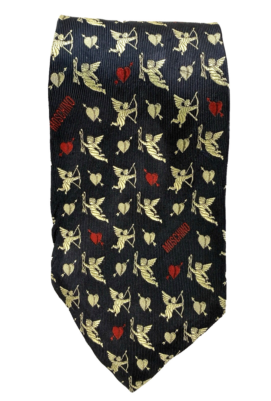 Vintage 90's Moschino Couture Cupid hearts Tie silk Luxury Streetwear